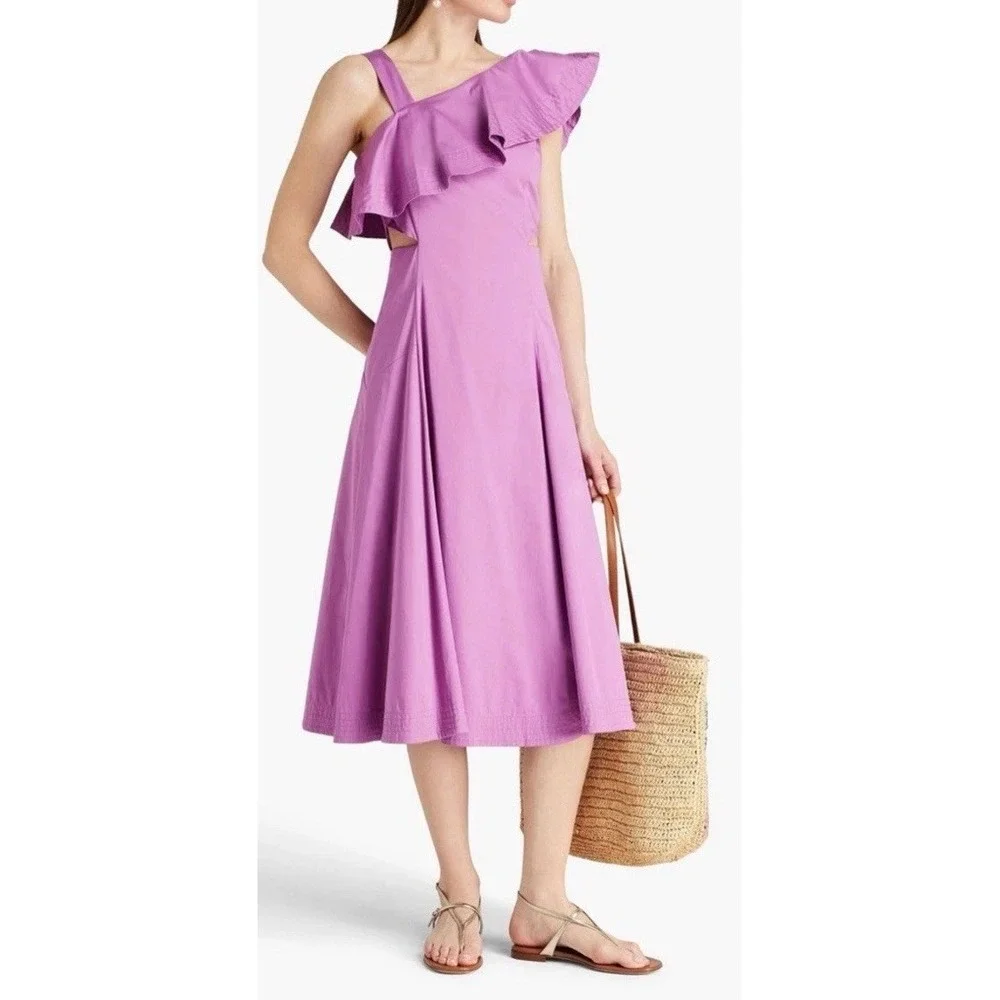 NWT Veronica Beard Beilla‎ One Shoulder Midi Dress Vivid Orchid Size 6 MRSP $598